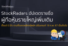 StockRadars อัปเดตรายชื่อผู้ถือหุ้นรายใหญ่เพิ่มเติมตั้งแต่ 0.5% ตามที่ตลท. ปรับเกณฑ์ 19 ก.พ. 67 เป็นต้นไป